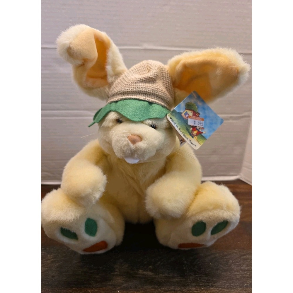 Vintage Mouse in the House Yellow Bunny Rabbit Plush Hat Bendable Ears NWT